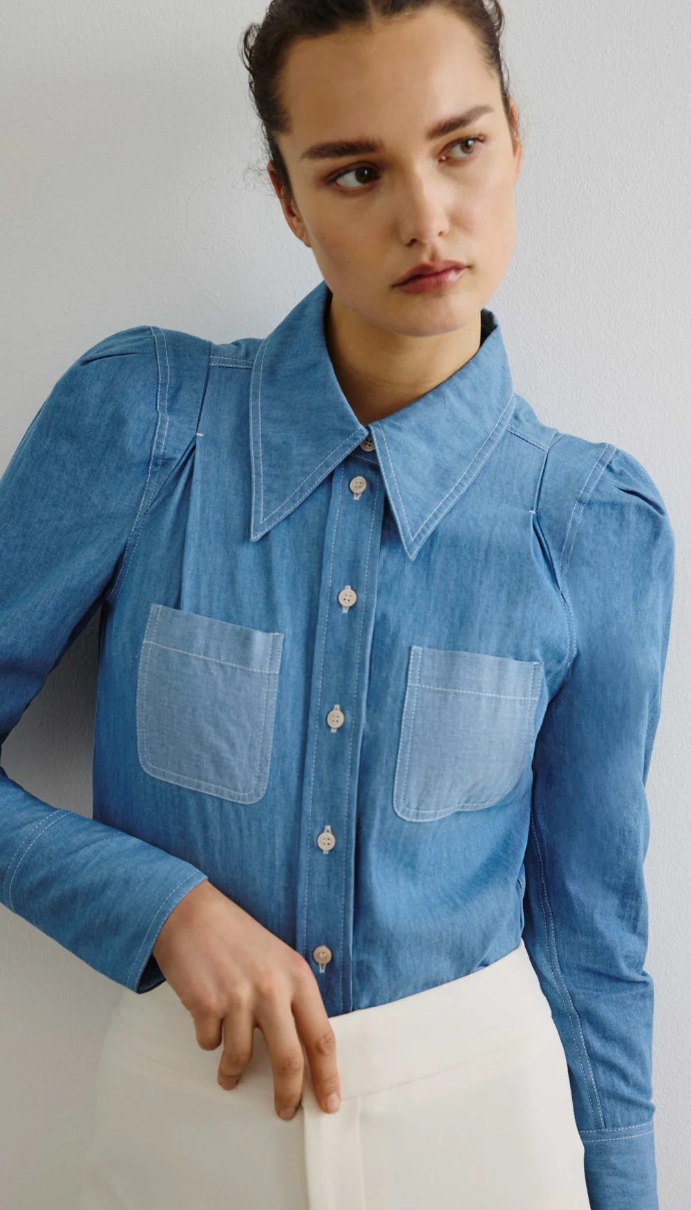 Box Pleat Denim Shirt - Image 4