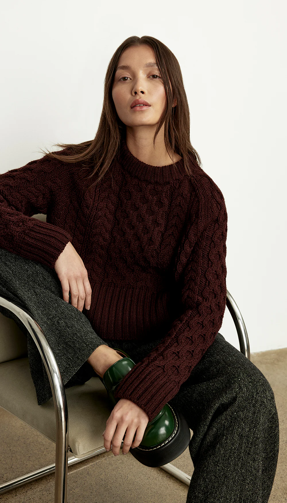 Cable-Knit Cropped Crewneck - Image 3