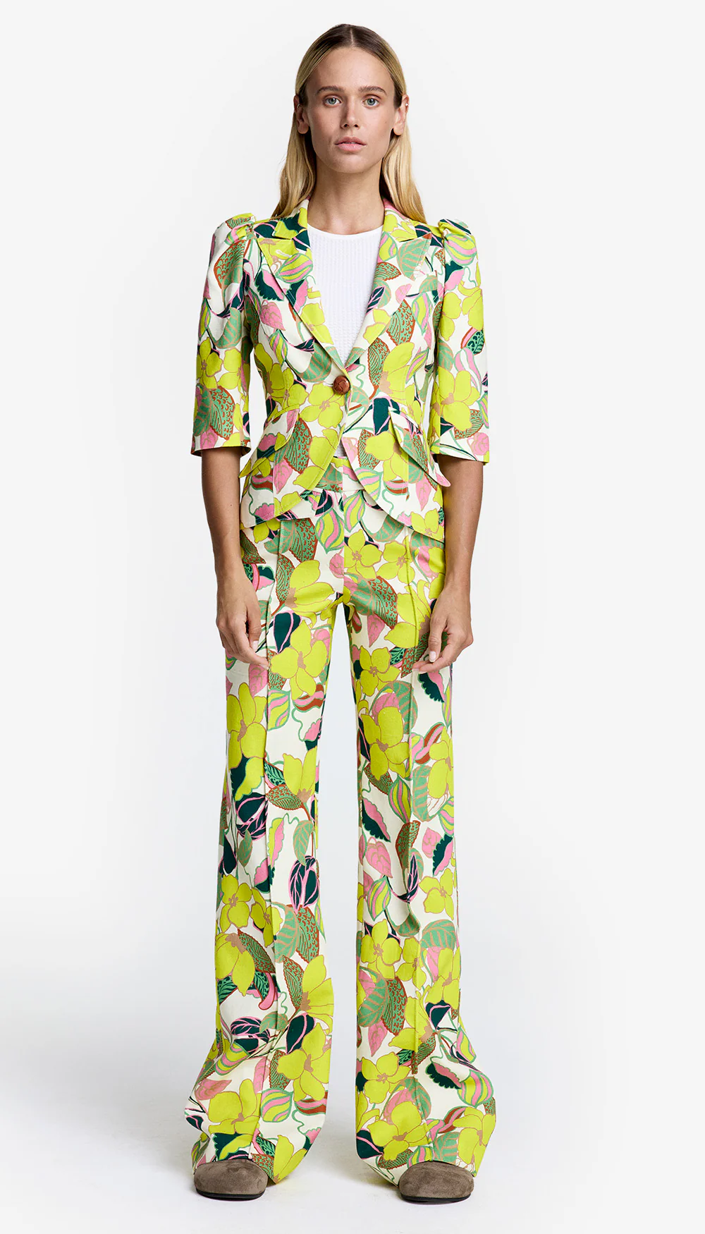 Crop Sleeve Pouf One Button Blazer - Image 2