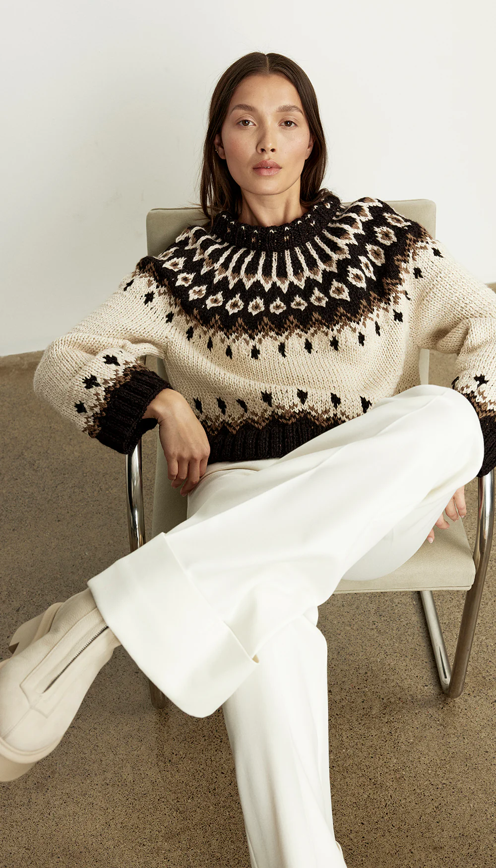 Handknit Cropped Crewneck Sweater - Image 4