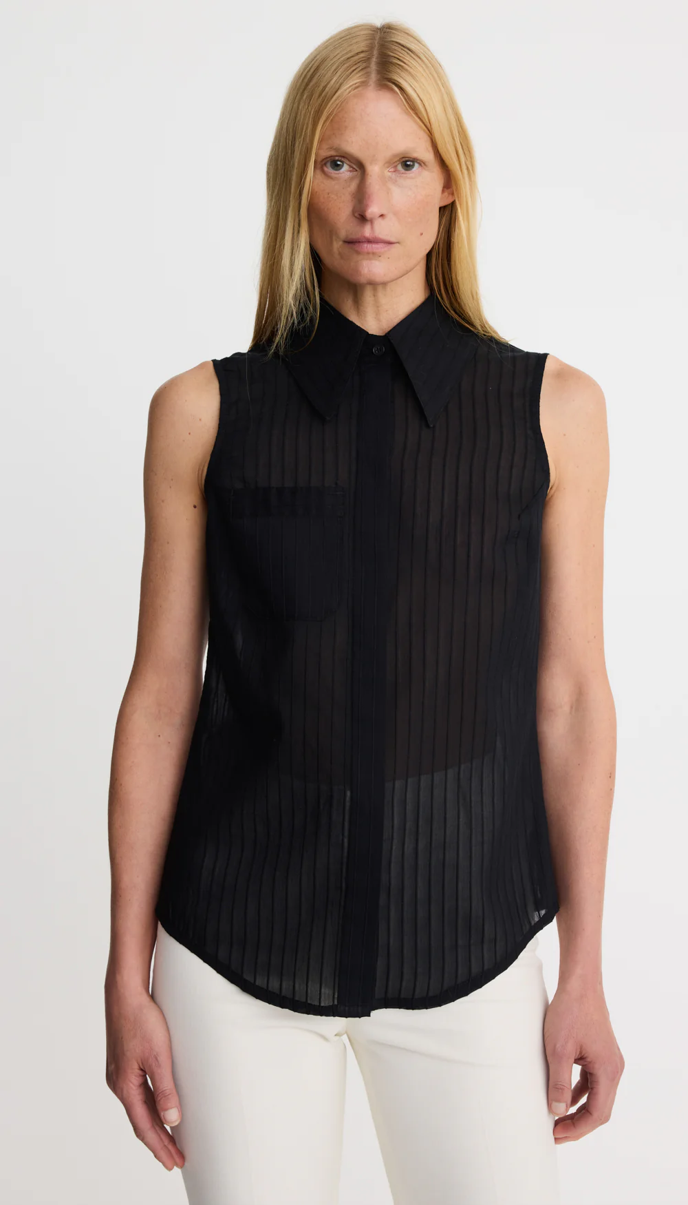 Sleeveless Point Collar Shirt - Image 3