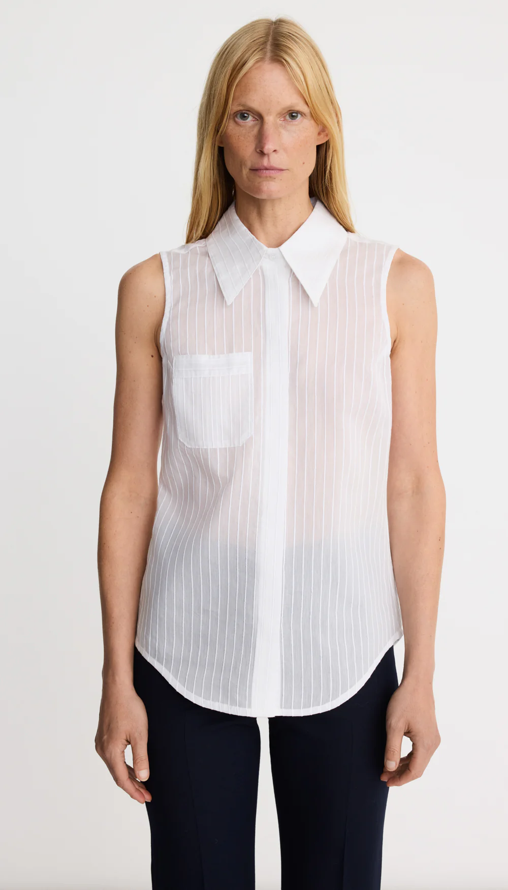 Sleeveless Point Collar Shirt - Image 3