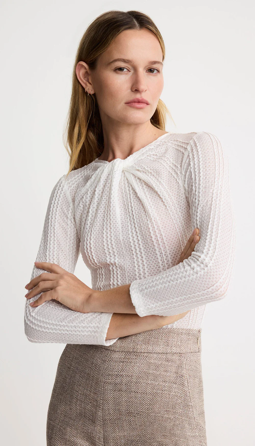 linked:Twist Neck Knit Top